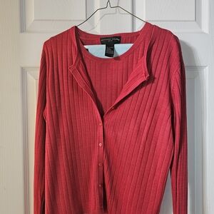 Red Ribbed Cardigan Sweater